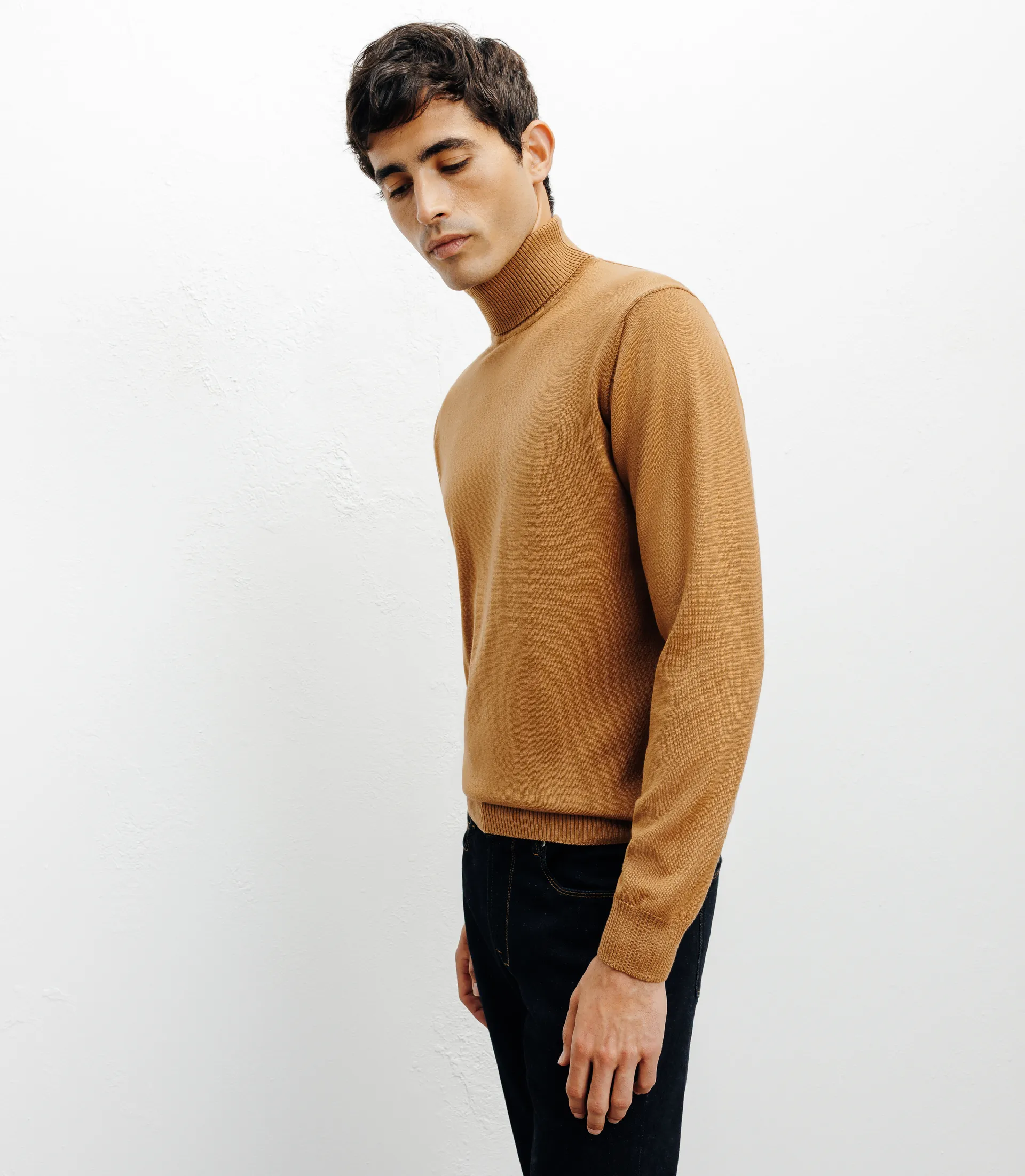 Pull col roulé camel