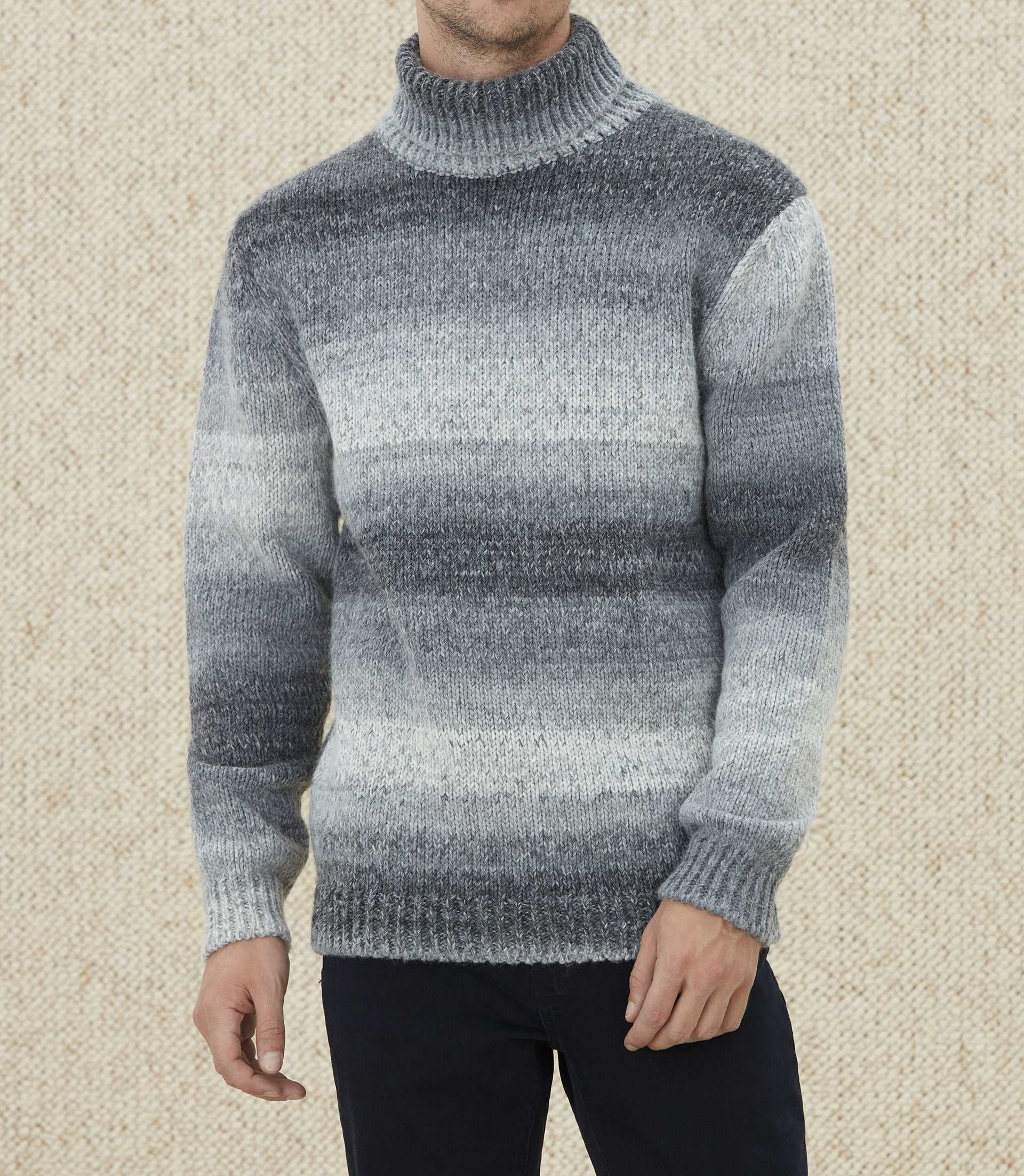 Pull col roulé imprimé gris "Lord"