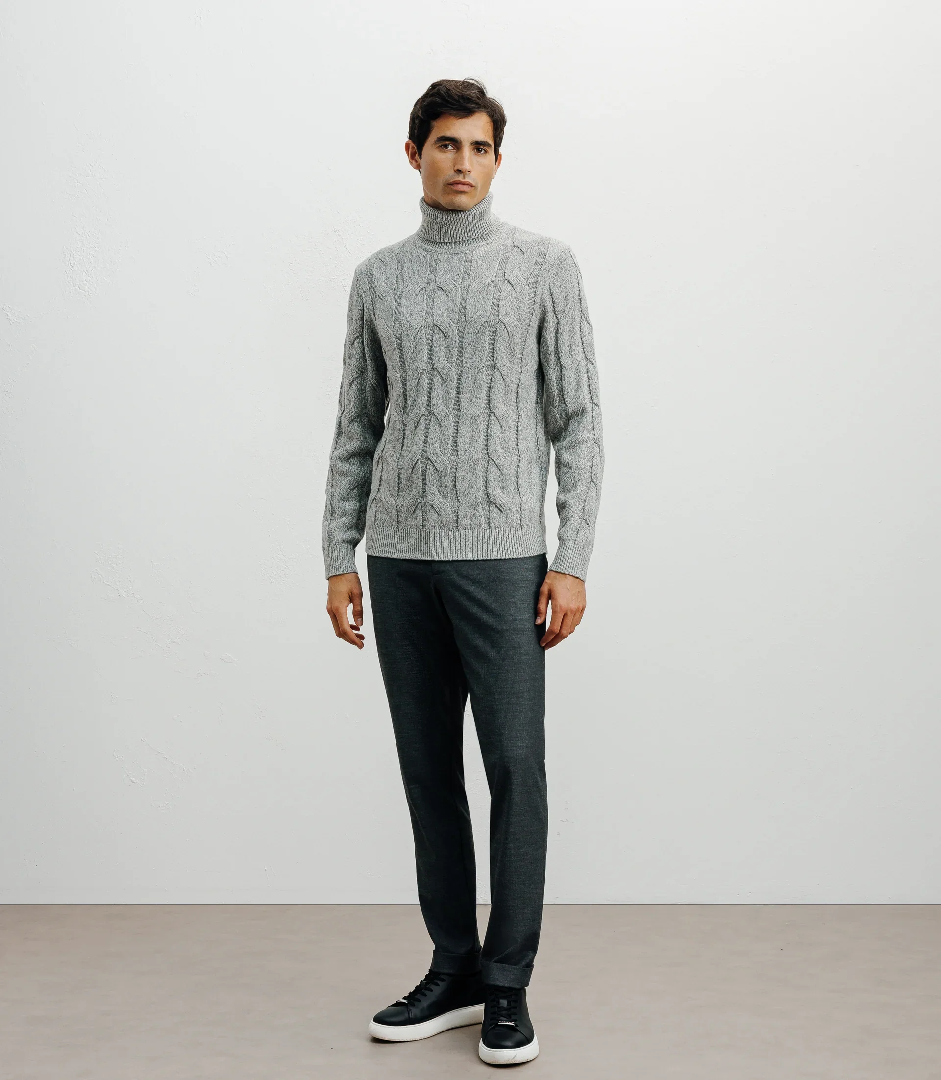 Pull col roulé torsadé gris chiné - Image 3