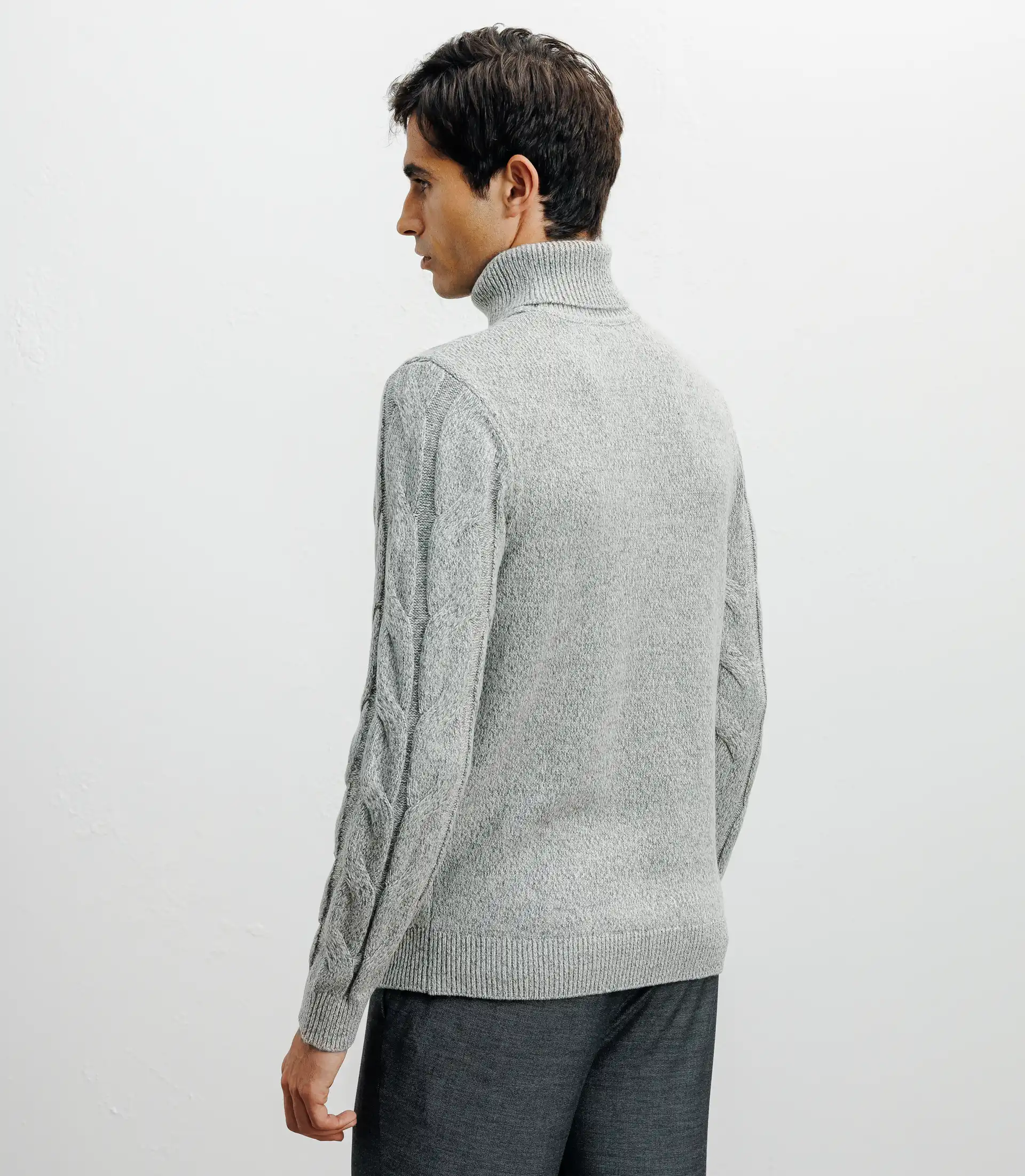 Pull col roulé torsadé gris chiné - Image 4