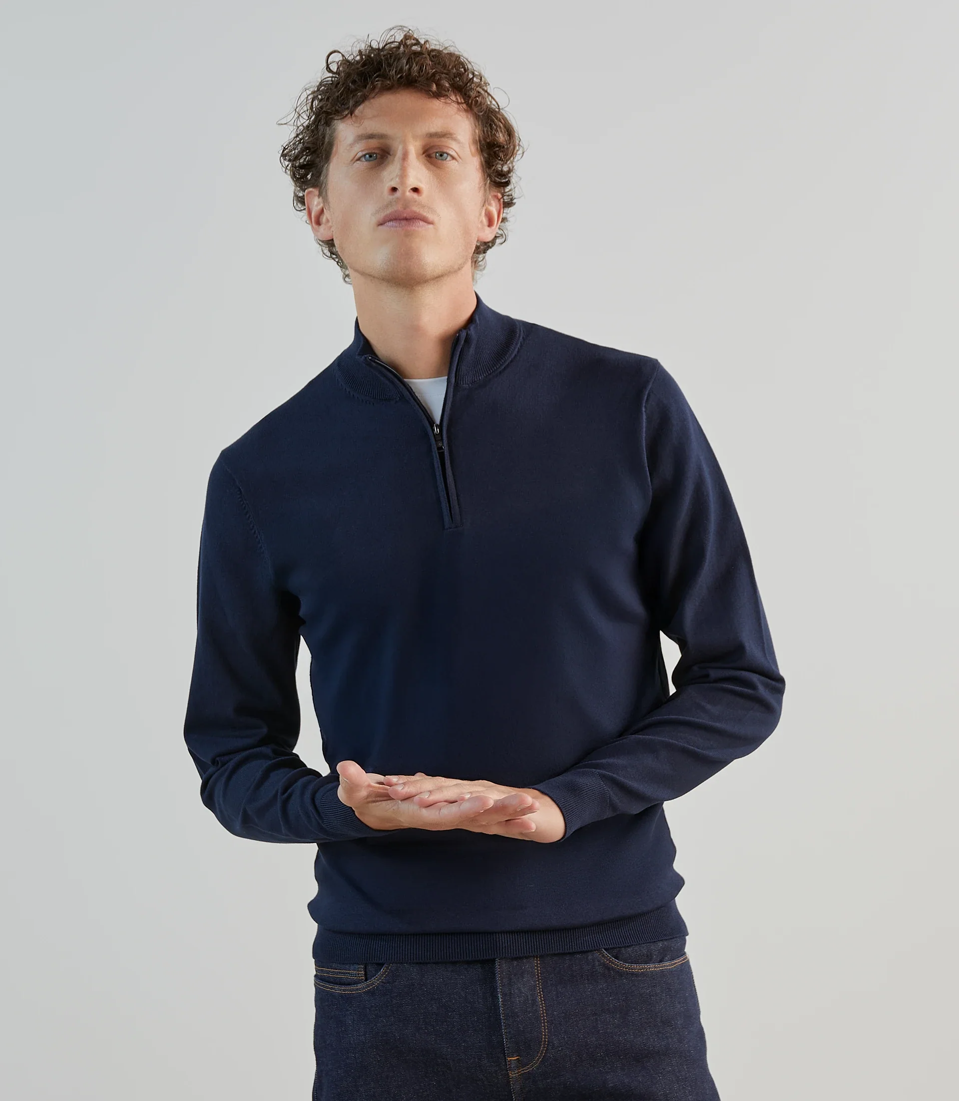 Pull demi-zip Ă col montant marine