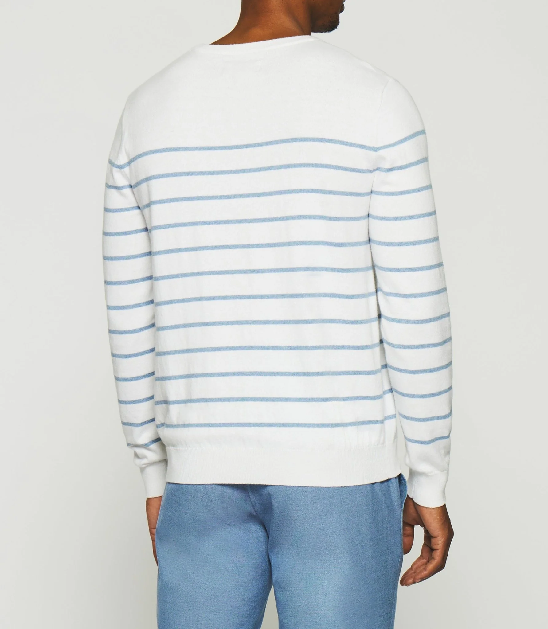 Pull marinière en coton cachemire écru et ciel DAYMON - Image 3