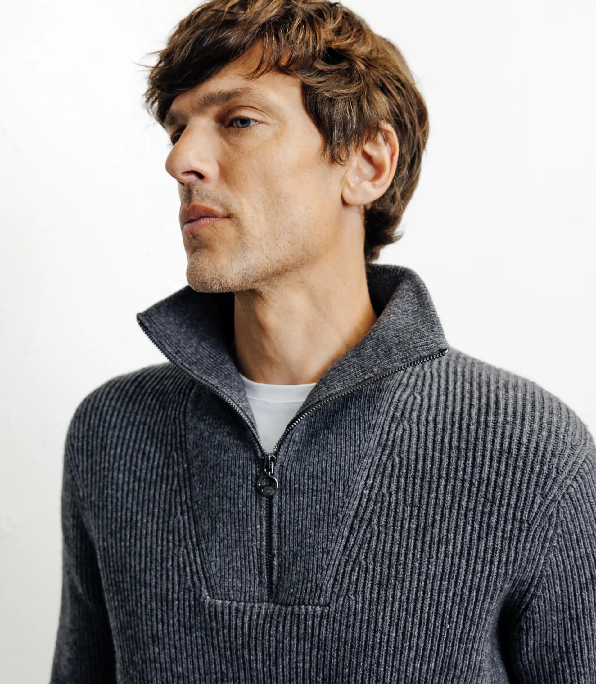 Pull en laine col camionneur anthracite - Image 2
