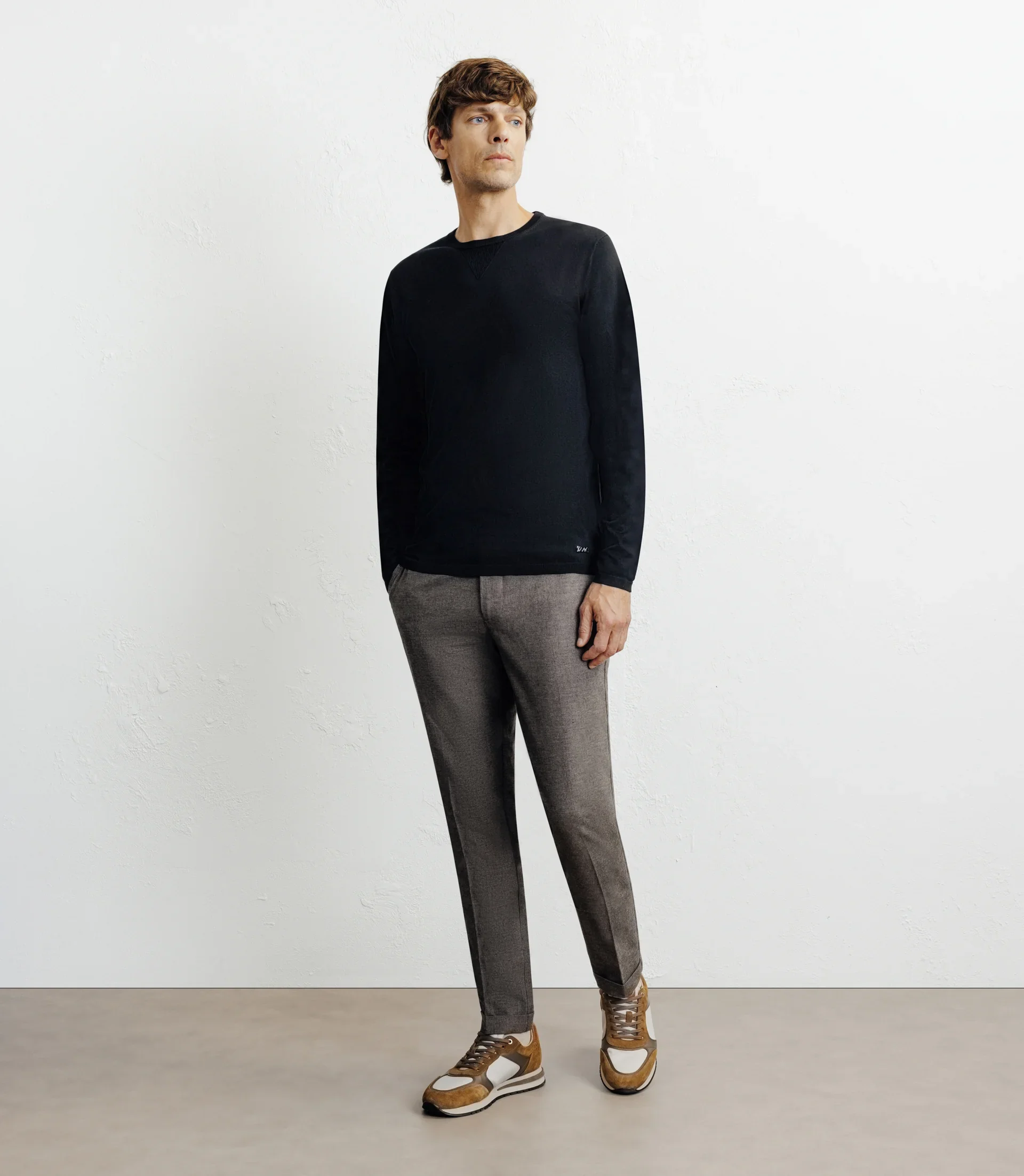Pull manches longues col rond en maille noir - Image 3