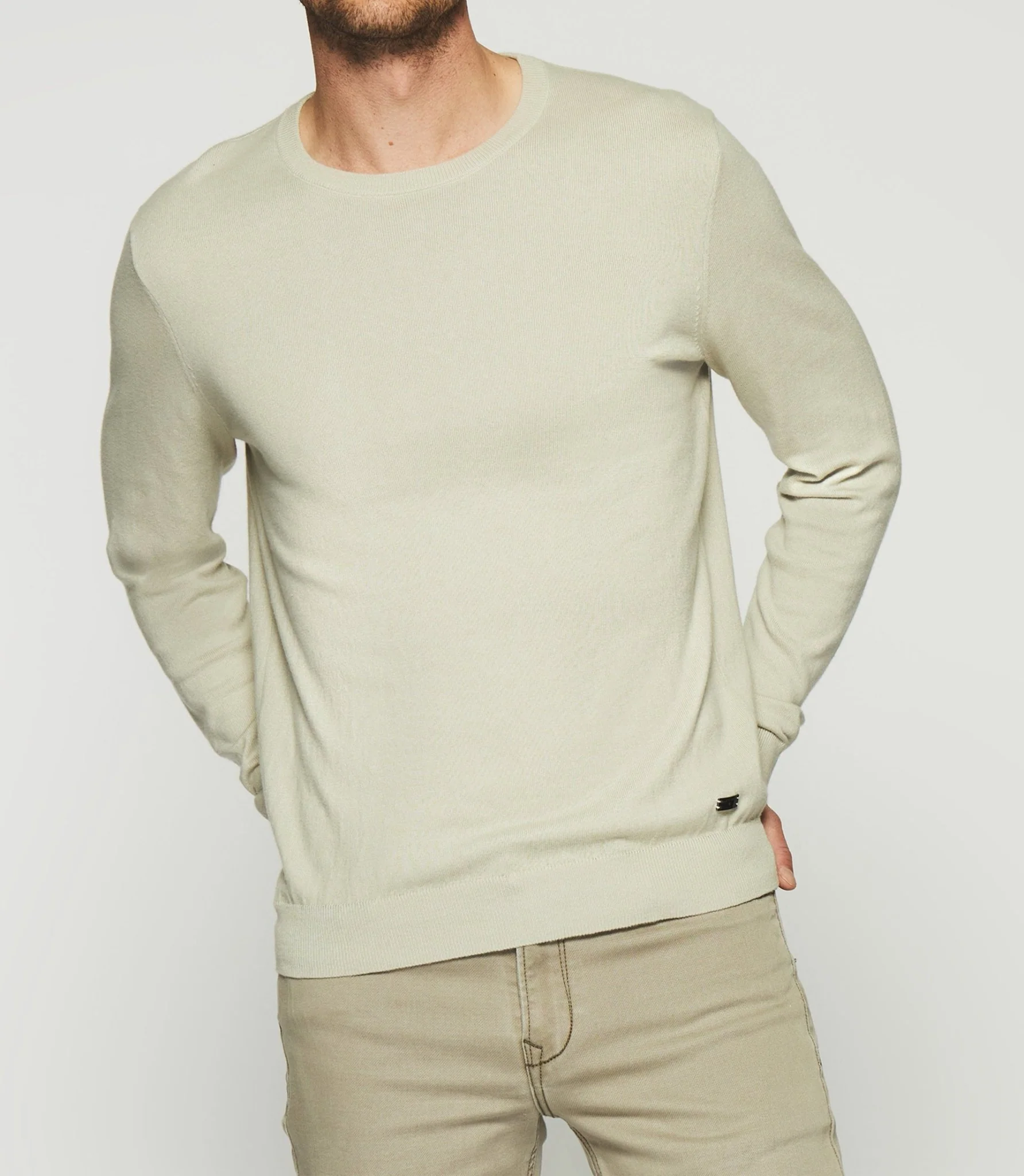 Pull col rond en coton cachemire vert clair DRISS - Image 2