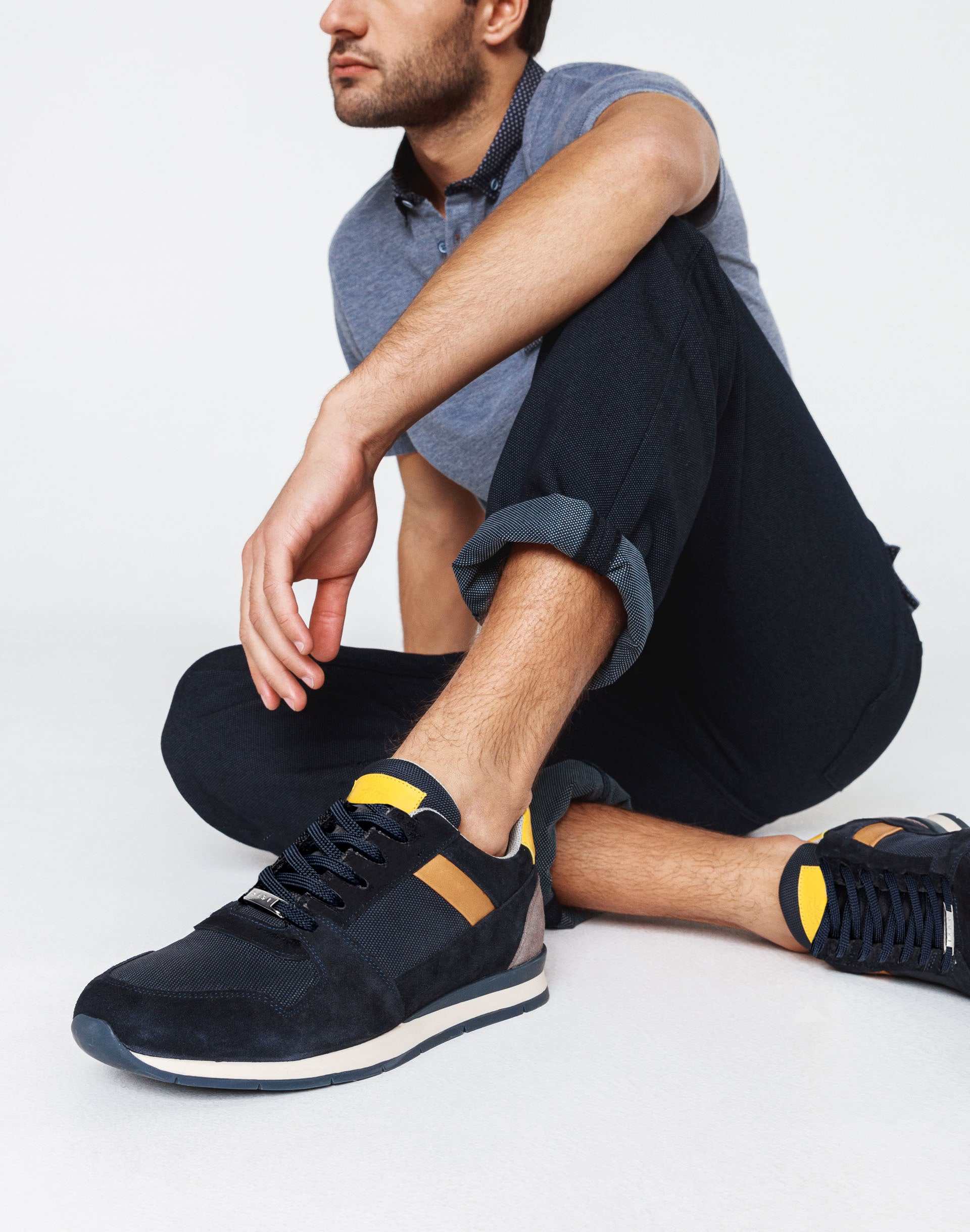Sneakers cuir marine et jaune "Elliot" - Image 5