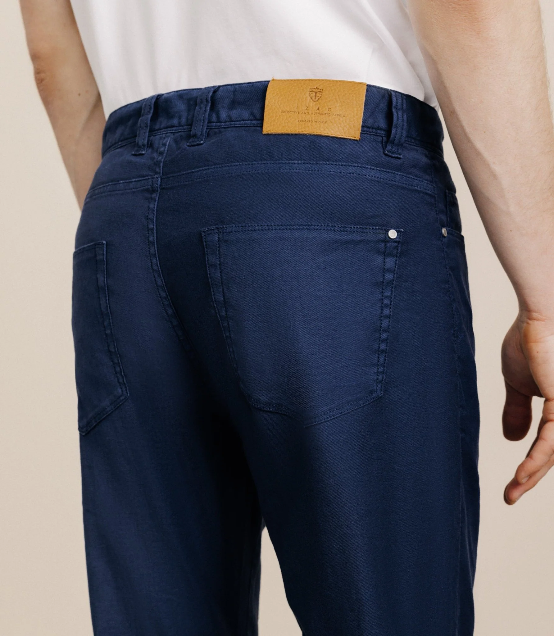Pantalon droit en lin et coton marine - Image 3
