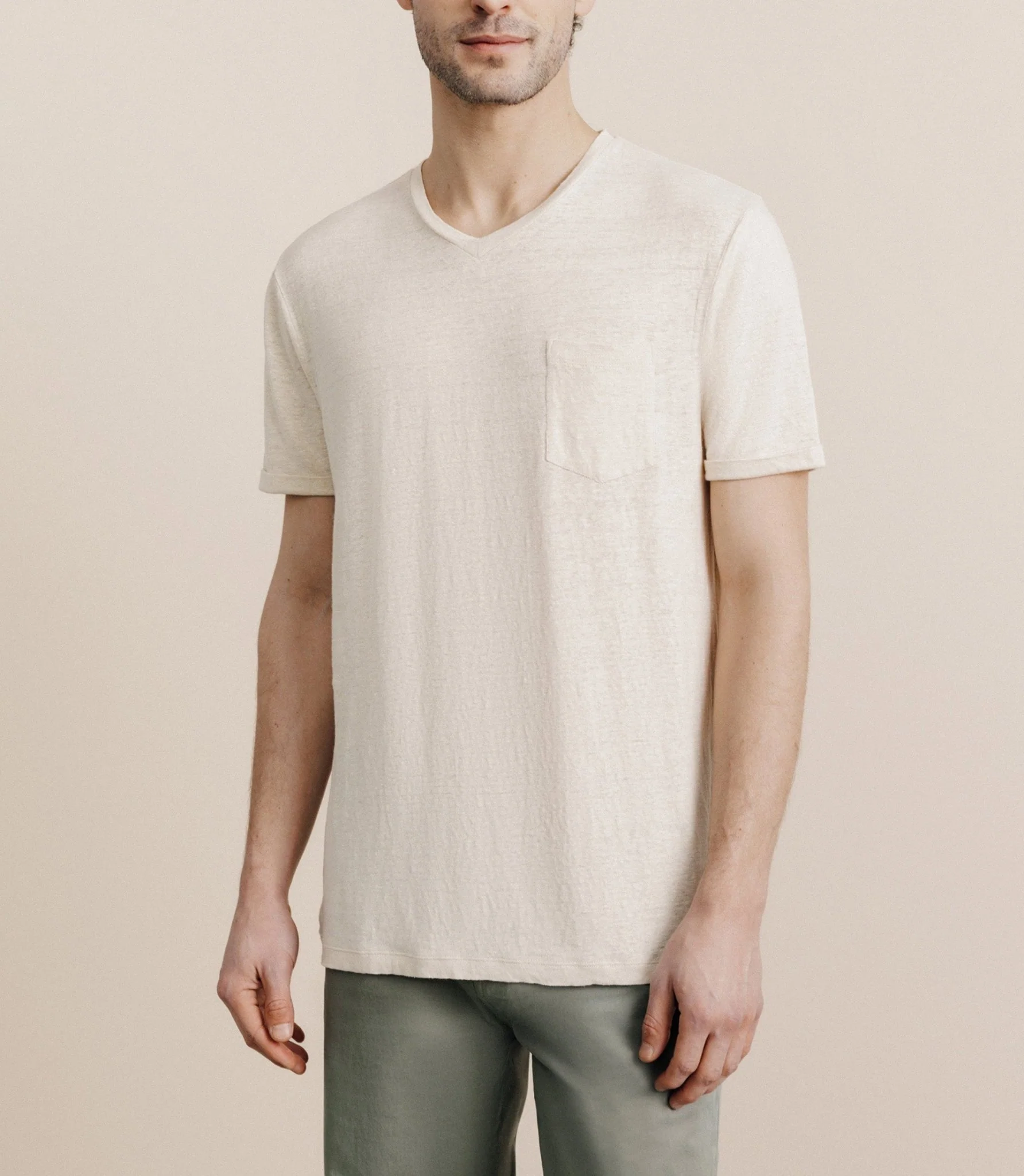 T-shirt col V 100% lin naturel