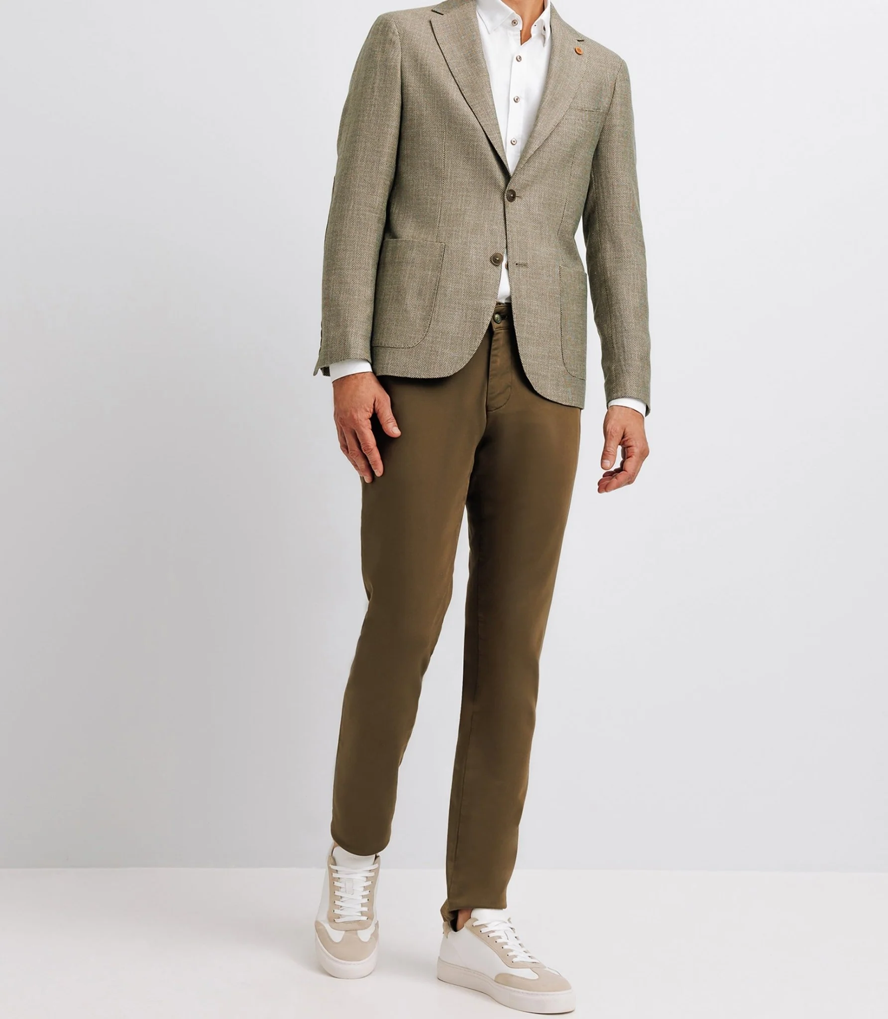 Veste kaki et beige en lin à coudières - Image 2